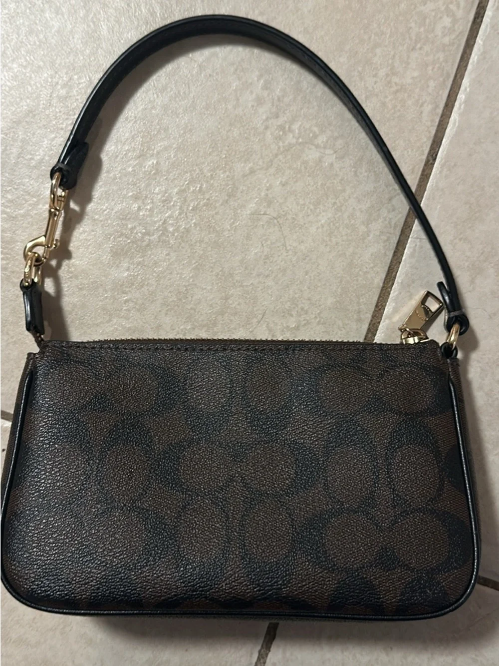 Coach Mini Shoulder Bag in Black and Brown with Gold Hardware